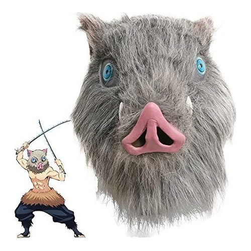 Máscara Hashibira Inosuke Mask Anime Boar Fluffy Cosplay Ca