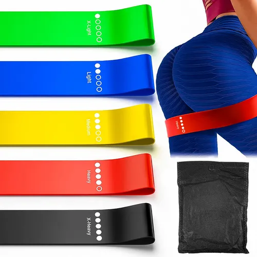 Kit 5 Mini Bands Con Bolso Resistente Fitness Ejercicio Otec Color Combo