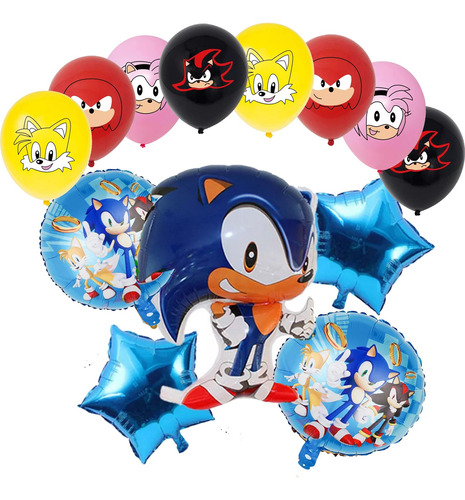 Set 13 Globos Metálicos Y Látex Sonic 