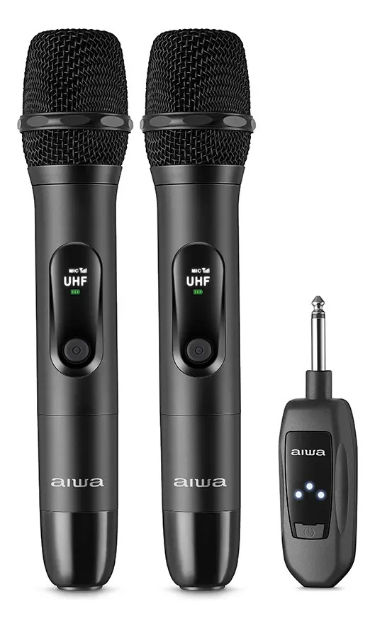 Microfone Wireless Karaokê Aws-mic-01 Bivolt Aiwa Preto Preto