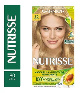 Kit Tintura Garnier Nutrisse regular clasico Mascarilla nutricolor permanente tono 80 néctar para cabello