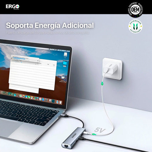 Hub Ugreen 5en1 Usb-c Multipuerto 5gbps Micro 5v Rj45 Pc Mac
