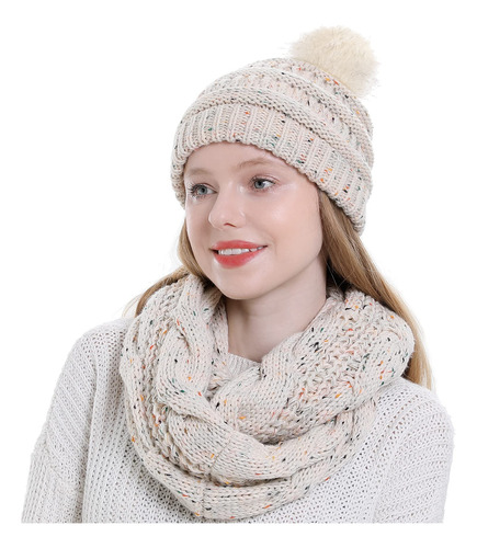 Gorro Bufanda Mujer Juego Grueso Invierno Lazo Circular Color Talle