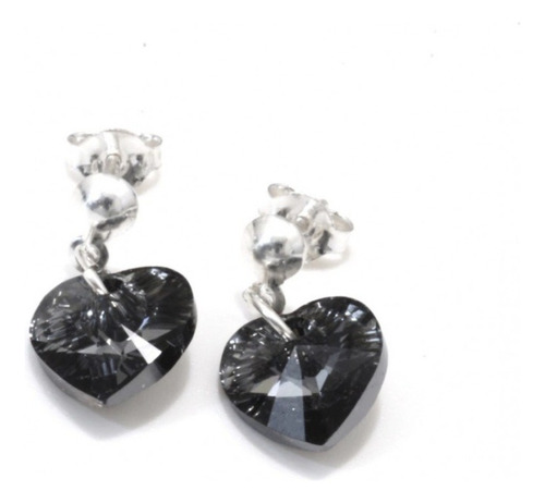 Conjunto Collar Y Aros Media Bolita Corazon Cristal Sw 10mm Silver Night