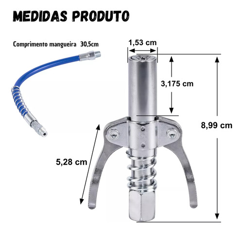 Comando Bico Graxeira Acoplador De Graxa Com Mangueira Bomba