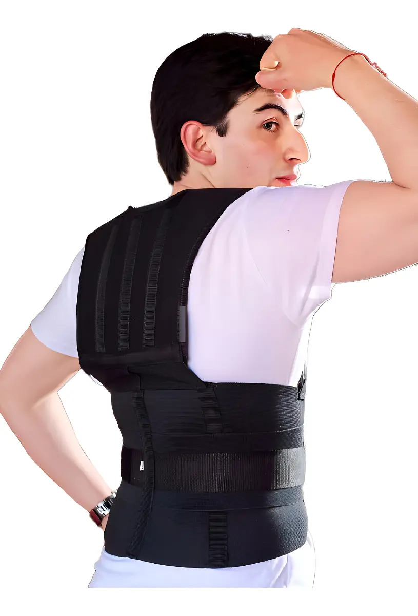 Faja Chaleco Corrector Postura Hombre Negro 3 Velcros Ajuste XXL