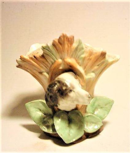 Pincha Flores Antiguo De Porcelana Con Cabecita De Perro