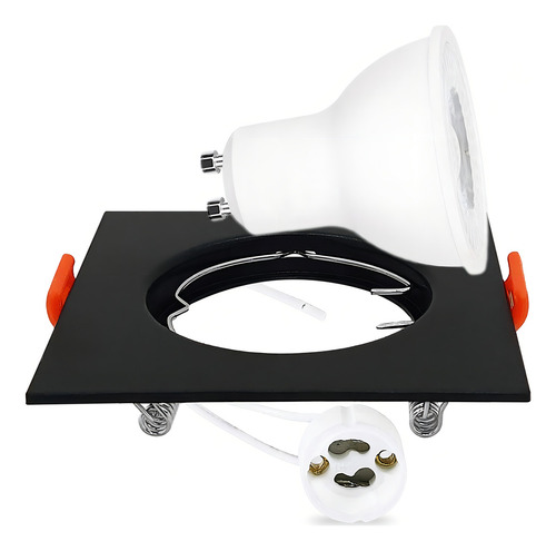 Kit Spot Preto Quadrado Mr16 E Lâmpada Mr16 4w 6500k Gu10 110v/220v