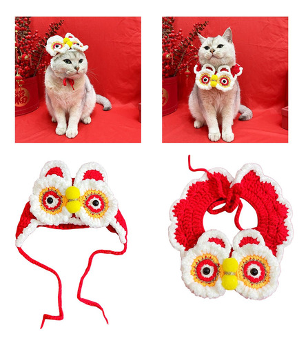Conjunto De Gorro Y Bufanda Con Forma De León Para Gato Y
