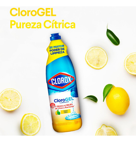 Cloro En Gel Clorox Pureza Cítrica (Botella) 900 ml