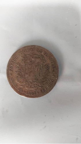 Moneda De Cinco Bolivares (fuertes) Plata Año 1887