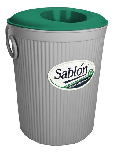 Bote De Basura 12l Tapa Circular En Colores Color Gris-tapa Verde