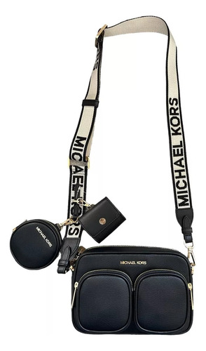 Bolsa Crossbody Michael Kors Jet Set 35s2gttc6l De Cuero  Negra Asas Color Crema