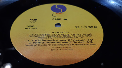 Sabrina Boys Summertime Love Vinilo Maxi Usa La Mas Dificil