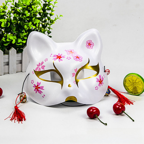 Máscara Pintada A Mano Sakura Gato Zorro Morado