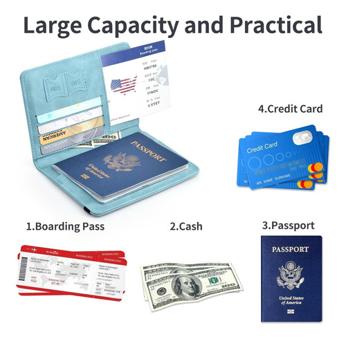 2 Porta Pasaporte Documentos Funda Protectora Viaje Con Rfid
