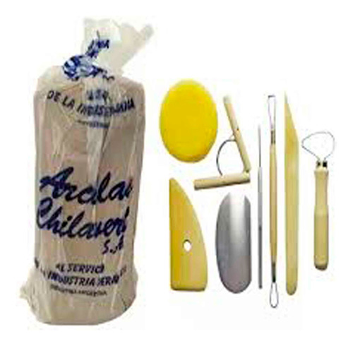 Arcilla Blanca Chilavert 5kg + Kit Herramienta Para Ceramica