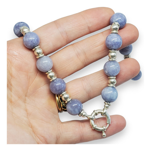 Cadena Plata Bolitas Con Piedras Naturales Lila Violetas