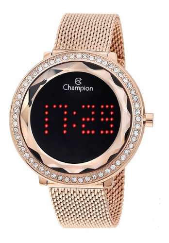 Relógio Champion Feminino Digital Led Ch48000p Rose Negativo