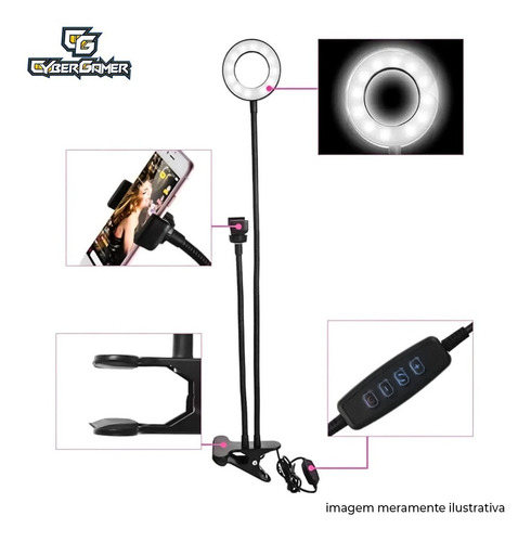 Imagem 4 de 6 de Ring Light Triplo Mesa C/ Suporte Celular Mic 3 Tons Leds