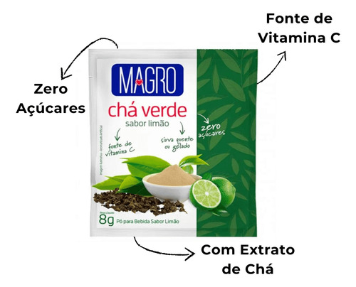 Chá Verde Magro Sabor Limão Zero Açúcares De 8g - Kit Com 15