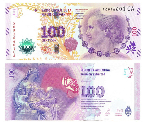 Billete 100 Pesos Argentina Eva De Peron Aa#262