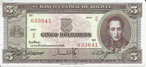 Bolivia 5 Bolivianos 1945