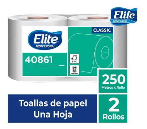 2 Rollos / Toalla Una Hoja  / Elite Professional 250 Mts