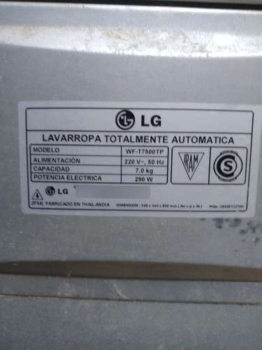 Tapa Repuestos De Lavarropas Lg Wf 7500tp Consulta (Usado)