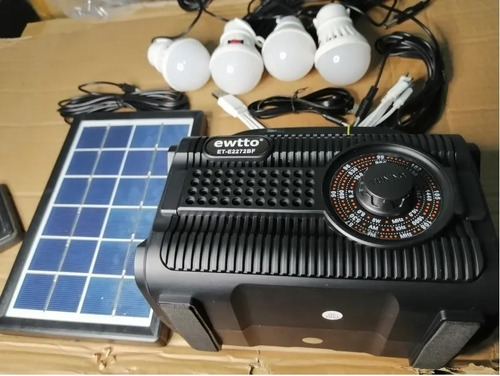 Kit Solar Portátil + Panel Solar + 4 Focos + Radio Fm Bt