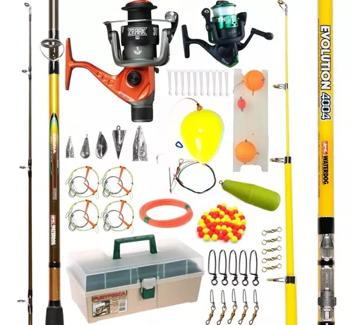 Kit Articulos De Pesca Reel + Caña 2 Tramos + Caja De Pesca Mega