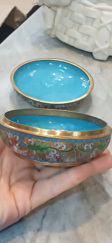 Alhajero De Cloisonné Chino Antiguo Champlevé Celeste (Usado)