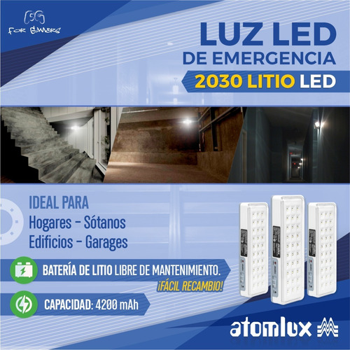 Imagen 4 de 11 de Luz de emergencia Atomlux 2030 LED con batería recargable 3 W 220V blanca