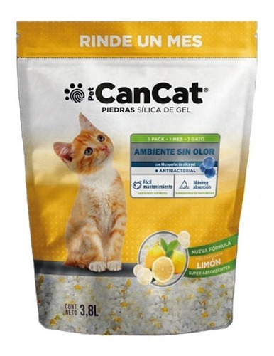 Piedras Sanitarias Can Cat Silica Gel Limon 3,8 Lts Gato