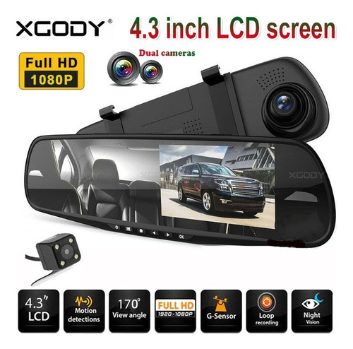 4.3 1080p Hd Dual Lente Coche Dvr Dash Cam Grabadora De Víde