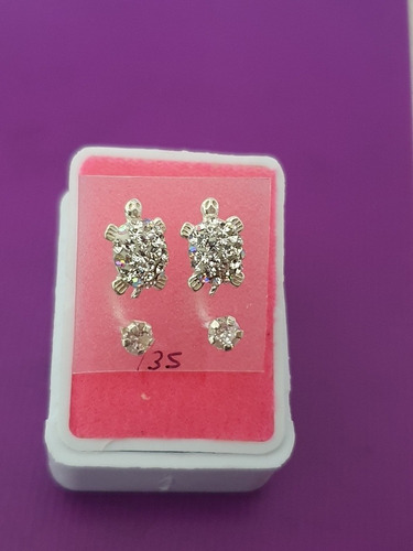 Aretes De Tortuga Con Cristal Plata Ley 925 Telefónito 