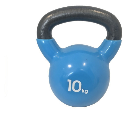 Imagen 1 de 3 de Pesas Rusas Kettlebell 10 Kg Hierro Fundición Recubierta Color Negro Con Celeste