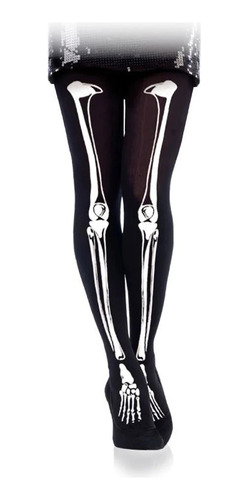 Medias Halloween Estampado De Esqueleto Disfraz Negro Huesos