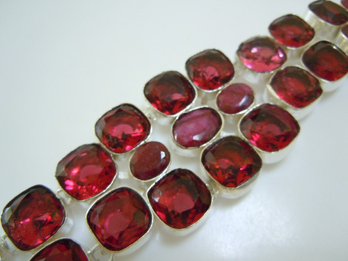Pulsera Brazalete Bañada En Plata 925 Con Rubelita Y Rubíes