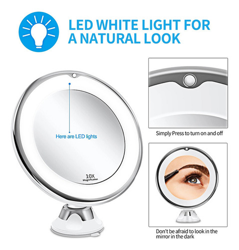 Espejo De Maquillaje Led Con Aumento De 10x Y 18 Luces Led