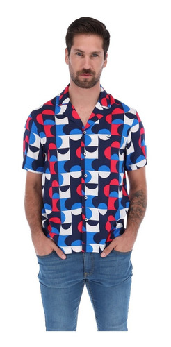 Camisa Portoblanco Caballero Algodon Azul Estampada 