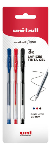 Lápices Gel Uniball Signo-100 0.7mm X3 Azul7rojo/negro