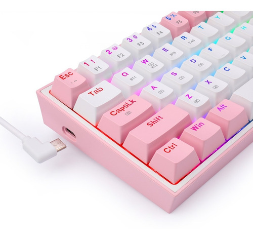 Teclado gamer bluetooth Redragon Fizz Pro K616-RGB QWERTY Red inglés US color blanco y rosa con luz RGB