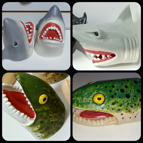 Imagen 1 de 5 de Tiburón Gris +pescado Pack X2 Títere Marioneta Puppet Látex