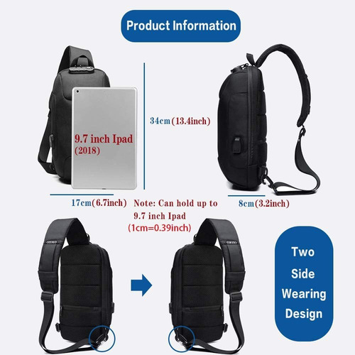 Ozuko Sling Usb Mochila Antirrobo Para Hombre