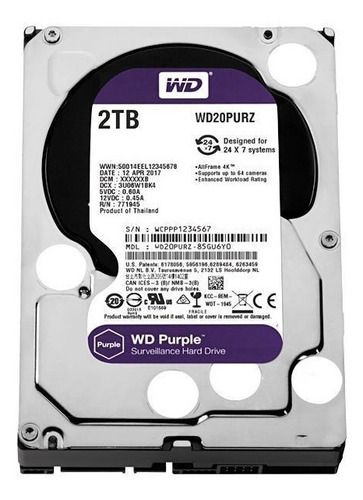 Disco Duro Wd Purple Surveillance Wd20purz 2tb Interno 3.5¿ 