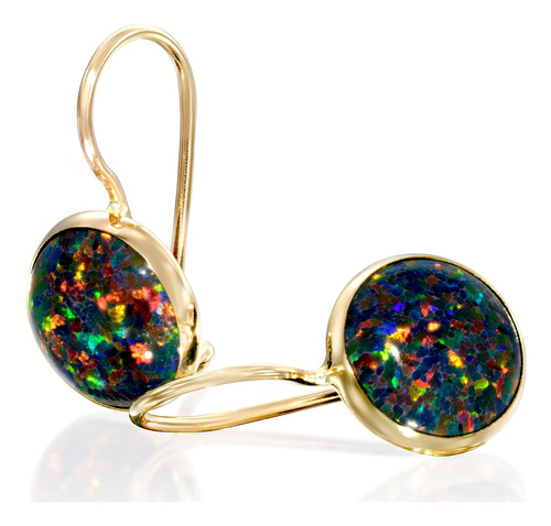 14k Gold Solid Gold Fire Opal Black Dainty Pendientes Para M