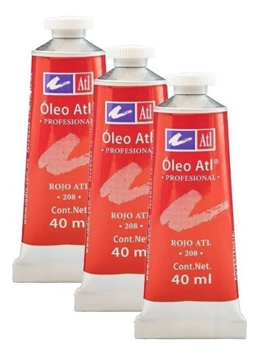 Oleo Atl T-14 40ml Arte Pintura Colores A Escoger 3 Pack Color del óleo Rojo Atl No. 208 3Pzs