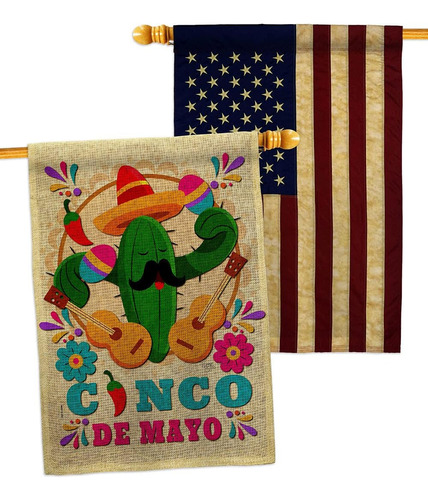 Breeze Decor Mr. Cactus Mayo Arpillera Casa Bandera Pack Ver