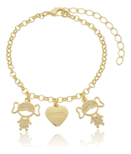 Pulseira Pingente Meninas Irmãs De Zirconias Hipoalergênica